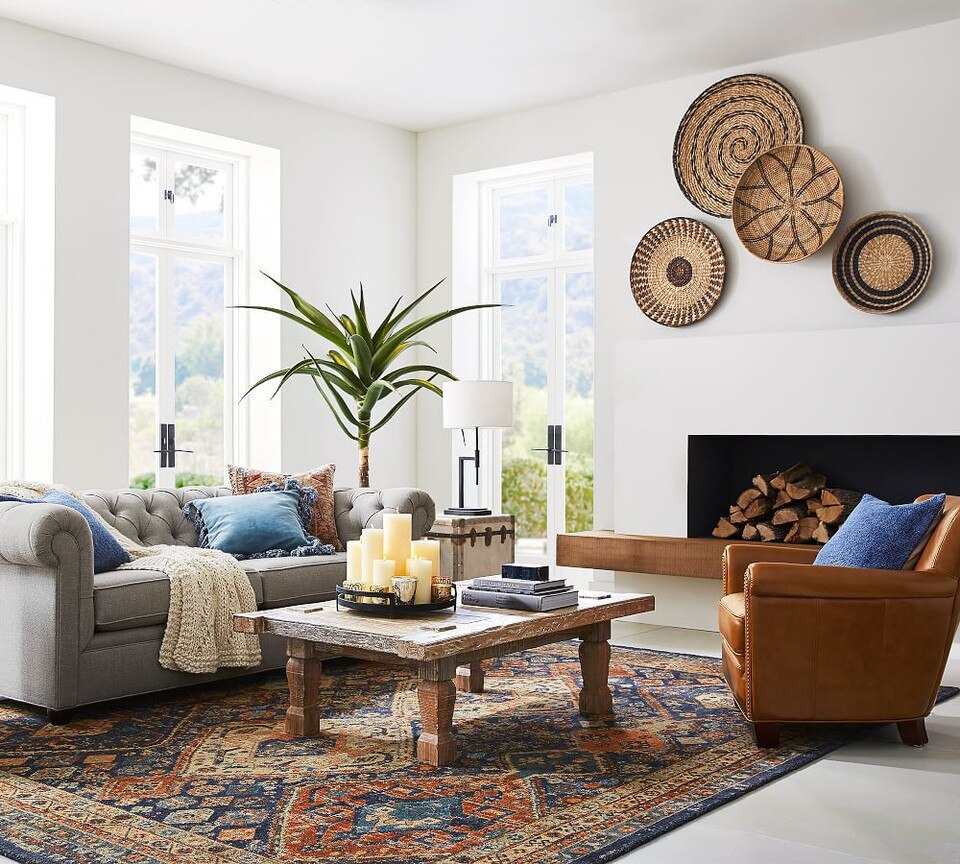 Mahalia Printed Rug Blue Multi Pottery Barn Australia